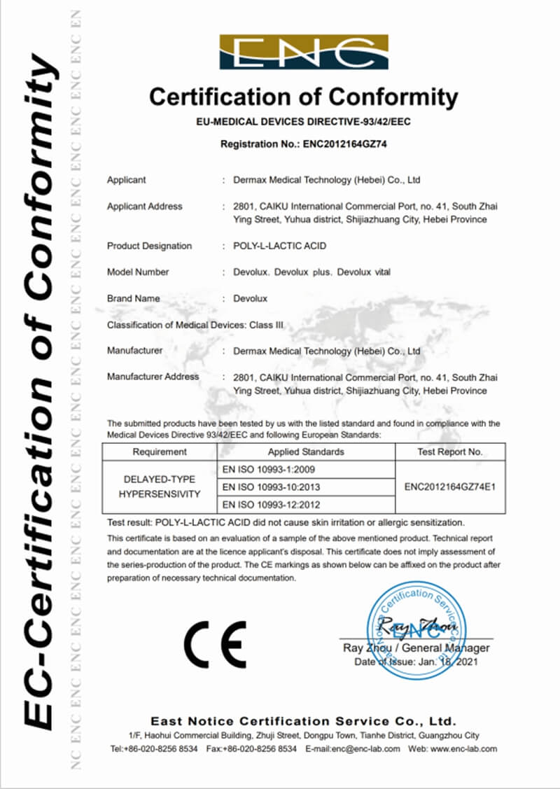 devolux poly l lactic acid injection CE approved