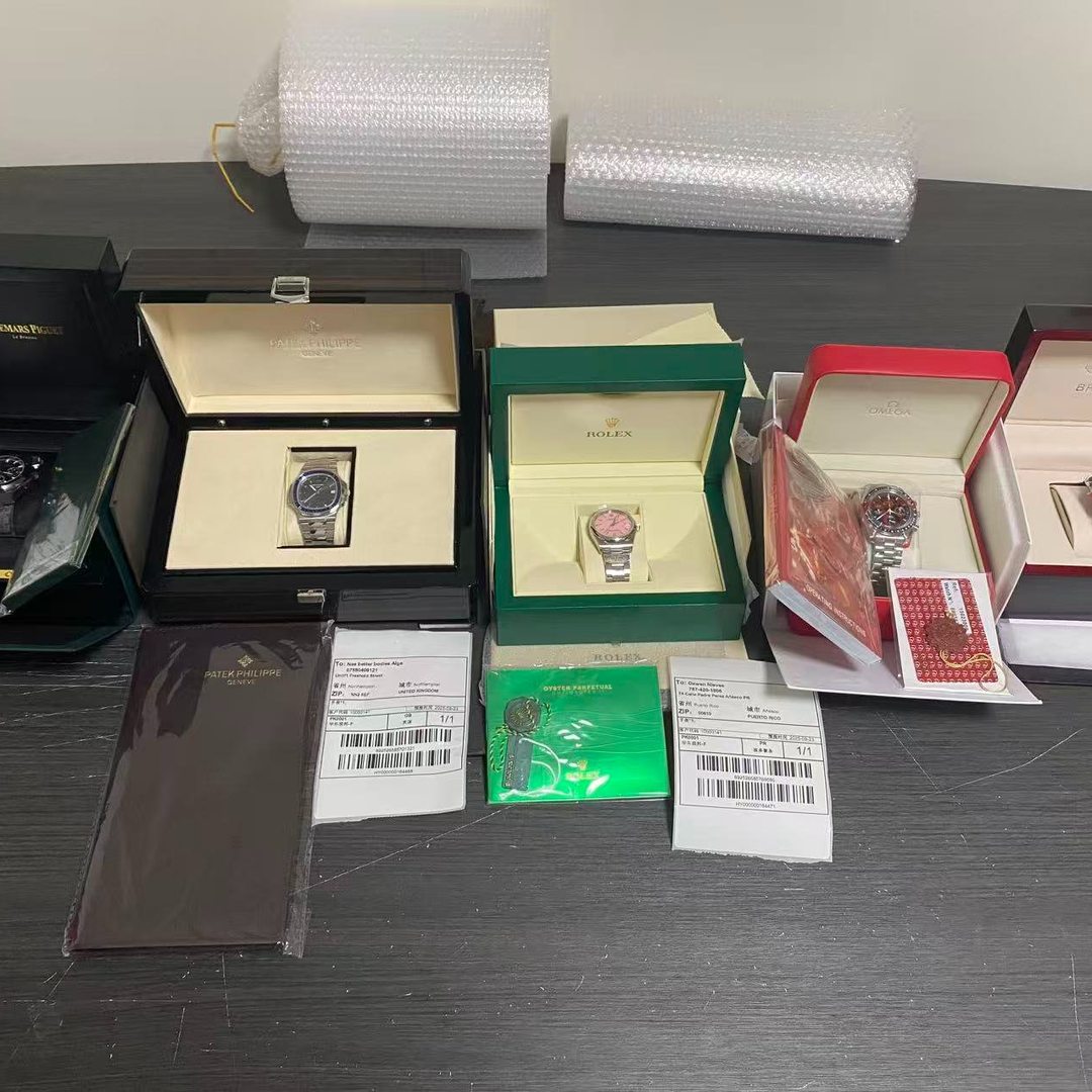 Five luxury watch models prepared for shipment