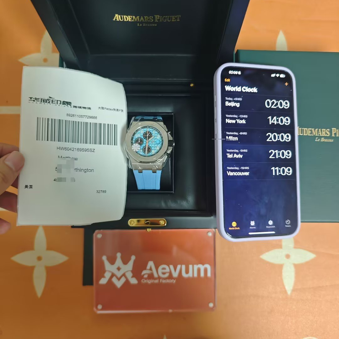 AP Royal Oak with world clock and shipping label
