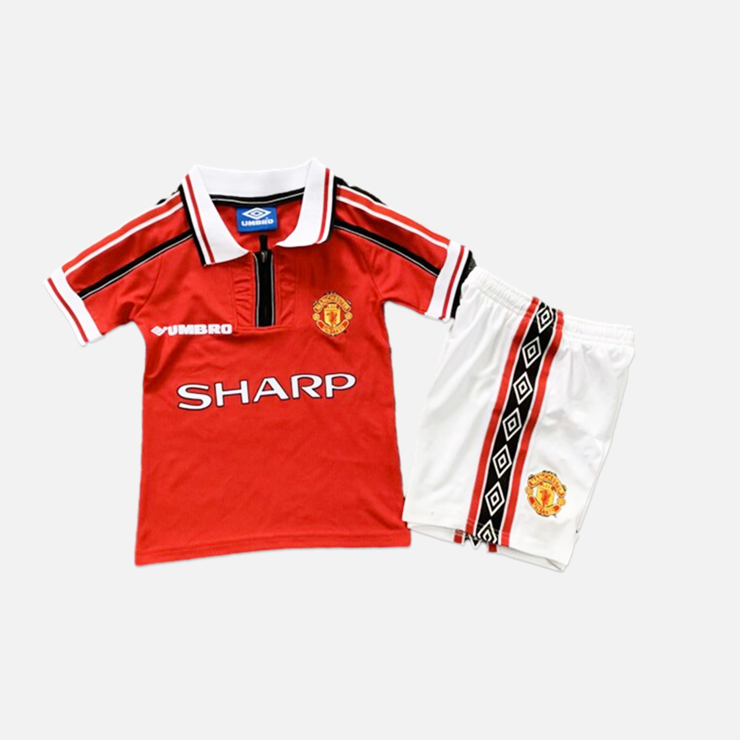 ManixJersey.com | Retro Manchester United 1998-99 Home Stadium Kids Kit -Customize Name, Number and Patch | Worldwide Shipping