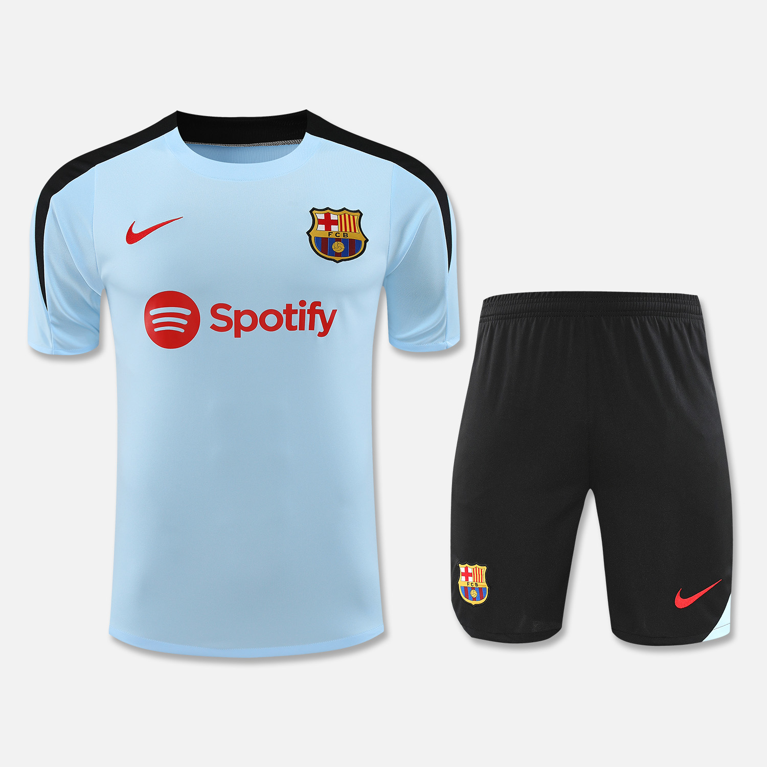 ManixJersey.com | Barcelona 24-25 Short-Sleeve Training Set - Light Blue Top & Black Shorts -Customize Name, Number and Patch | Worldwide Shipping