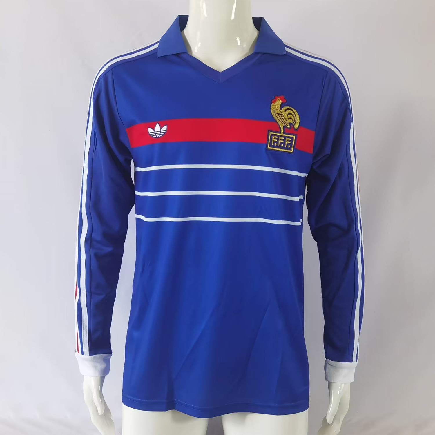 SIUjerseys-Retro France 1984 Home Stadium Long Sleeve Jersey