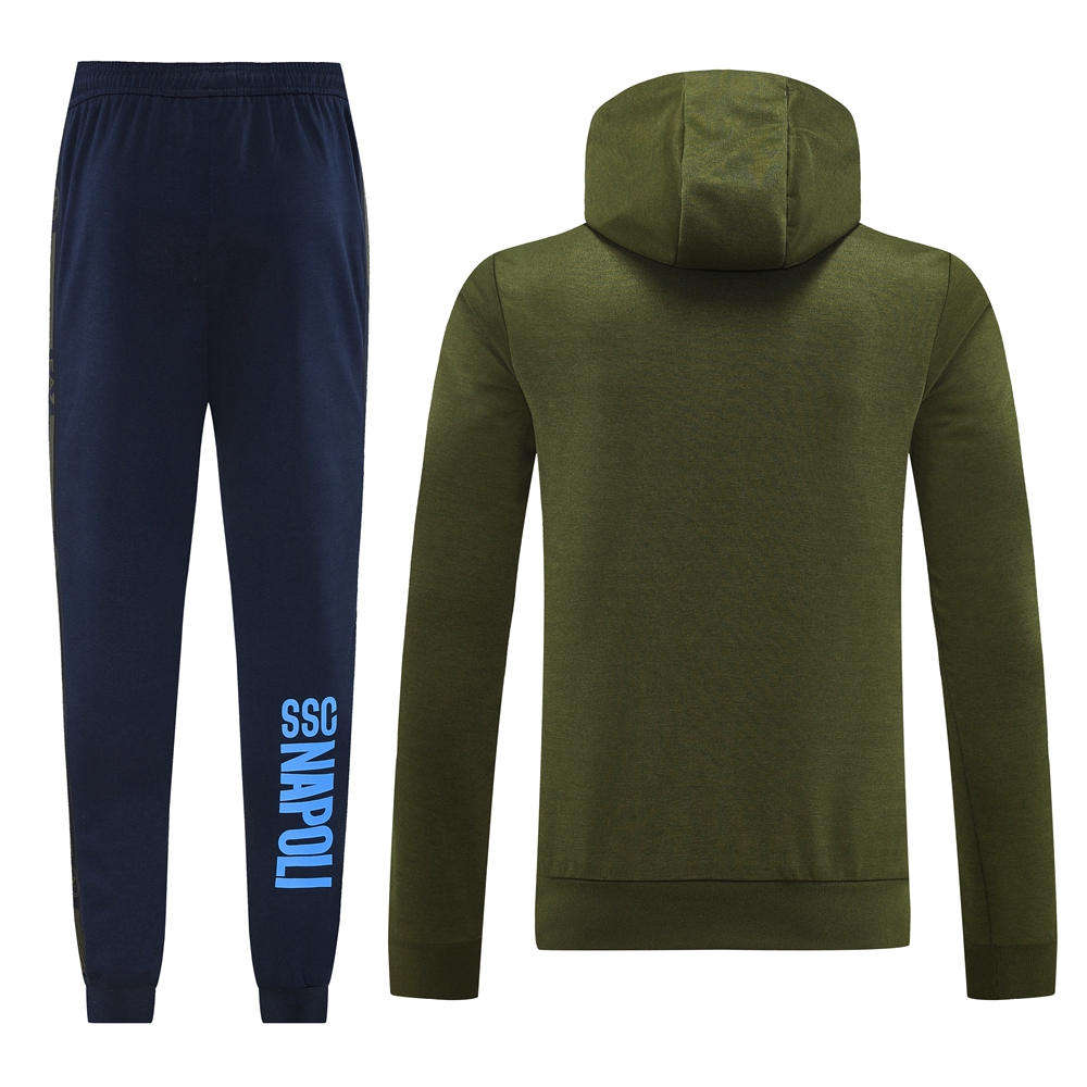 SIUjerseys-Napoli 24-25 Hooded Jacket Training Tracksuit - Army Green Top and Deep Blue Pants