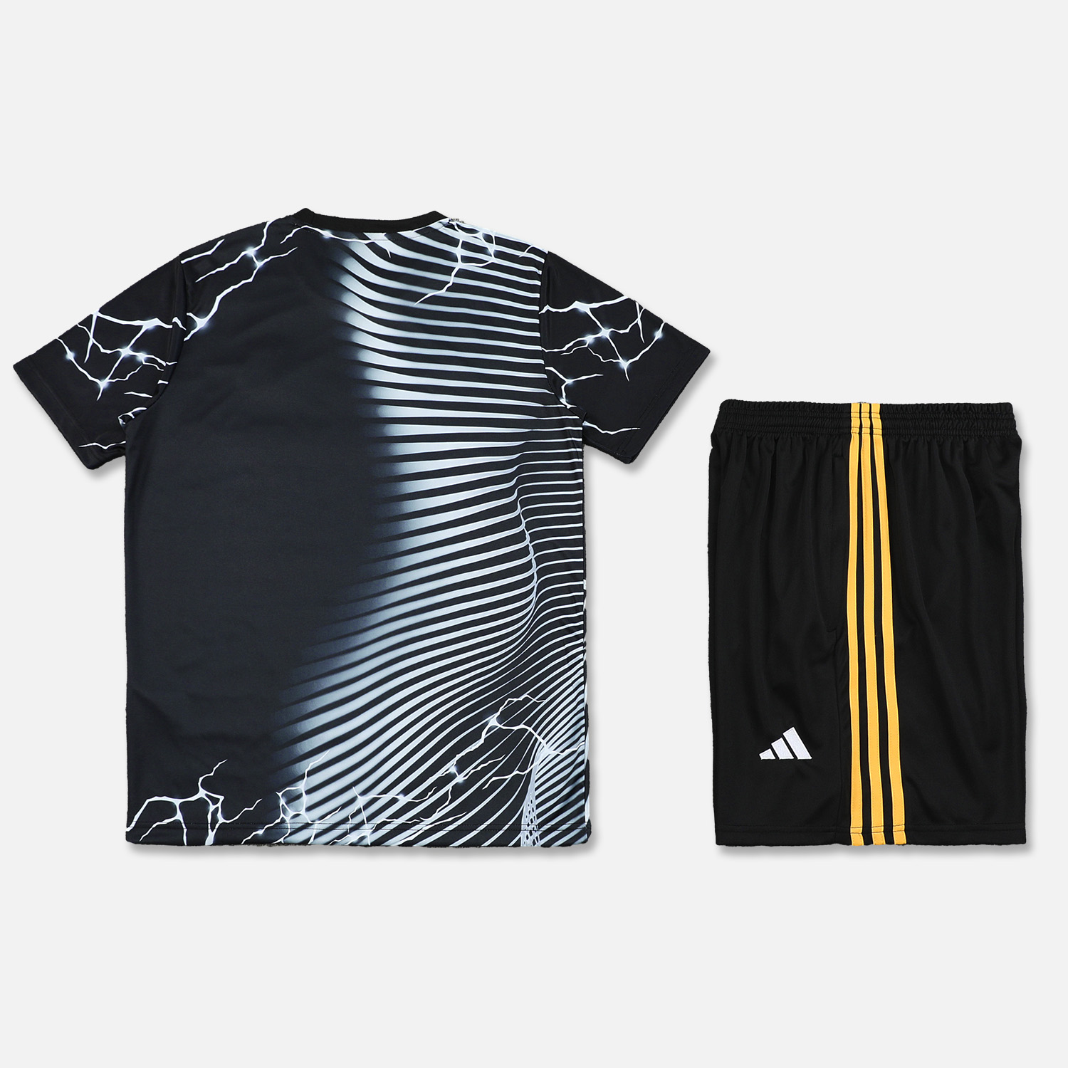JerseysGala.com | Real Madrid 24-25 Short-Sleeve Training Set - White Leopard Top & Black Shorts -Customize Name, Number and Patch | Worldwide Shipping