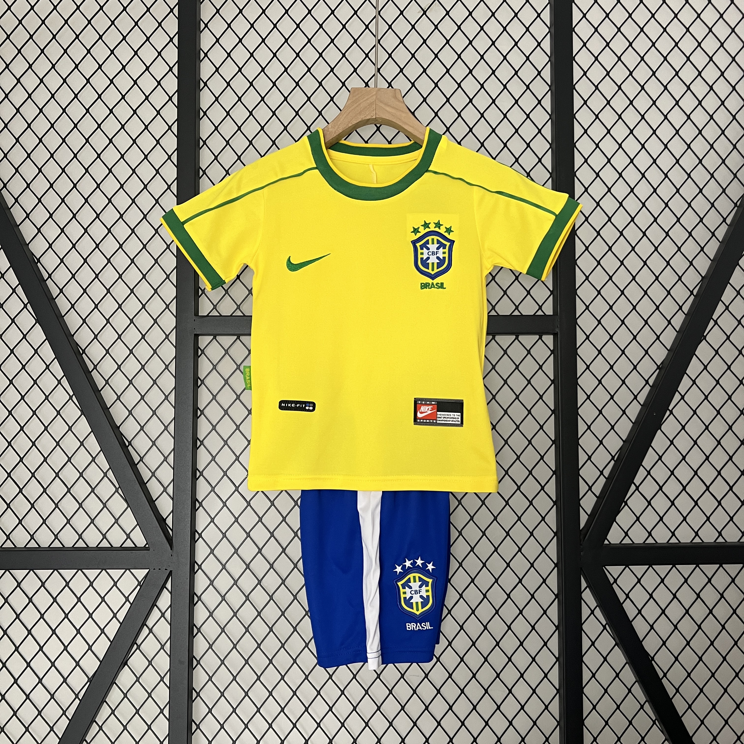 SIUjerseys-Retro Brazil 1998 Home Stadium Kids Kit