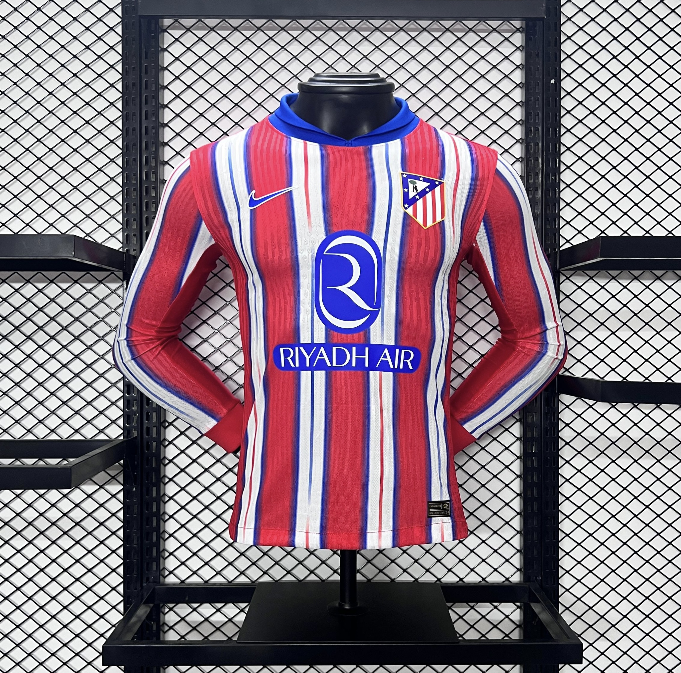 JerseysGala.com | Atletico Madrid 24-25 Home Long Sleeve Jersey - Player Version -Customize Name, Number and Patch | Worldwide Shipping