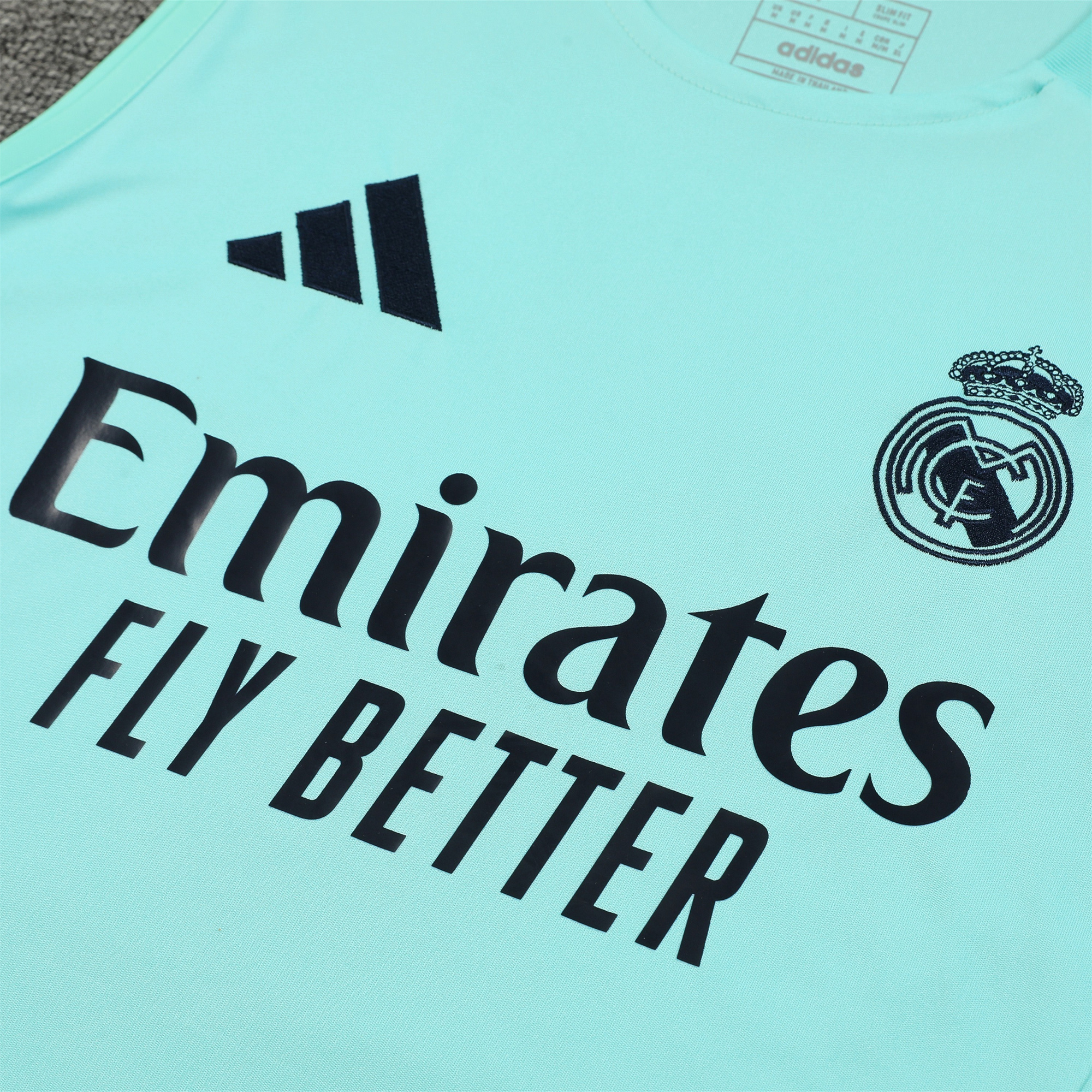 JerseysGala.com | Real Madrid 24-25 Vest Training Set - Light Green Vest & Deep Blue Shorts -Customize Name, Number and Patch | Worldwide Shipping