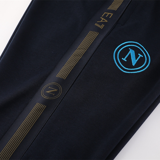 SIUjerseys-Napoli 24-25 Hooded Jacket Training Tracksuit - Army Green Top and Deep Blue Pants