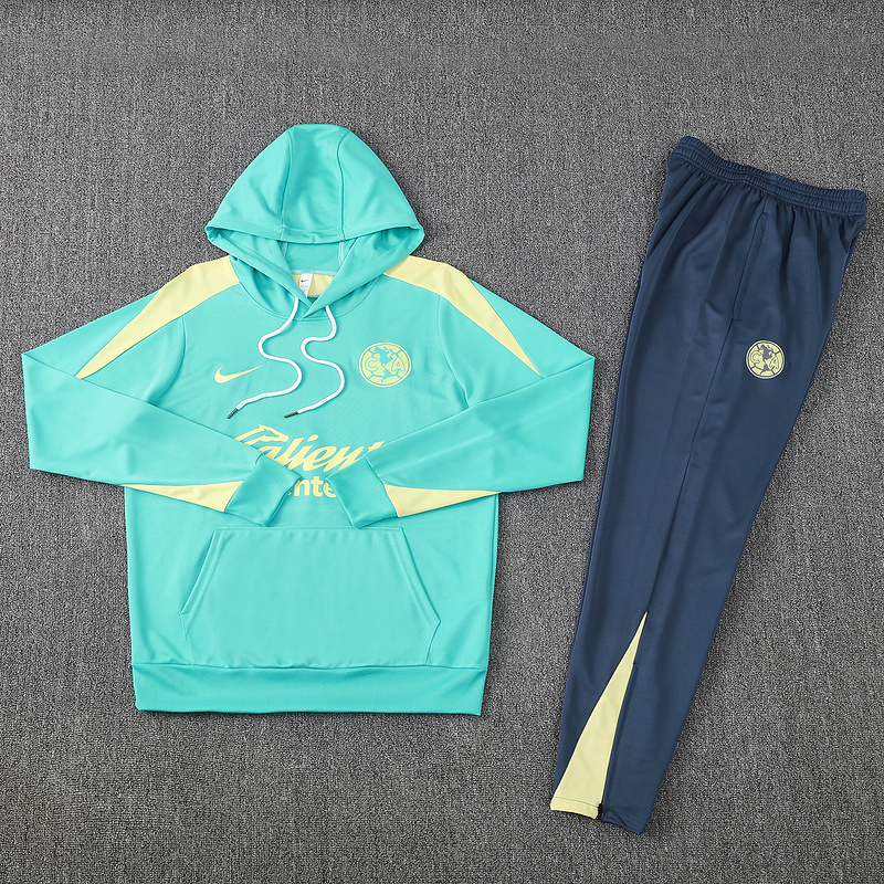 ManixJersey.com | Club América 2025 Training Hoodie Set - Green Hoodie and Deep Blue Pants -Customize Name, Number and Patch | Worldwide Shipping
