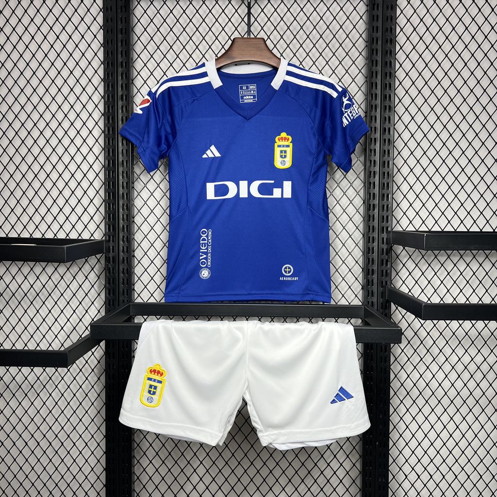 ManixJersey.com | Real Oviedo 24-25 Home Kids Kit -Customize Name, Number and Patch | Worldwide Shipping