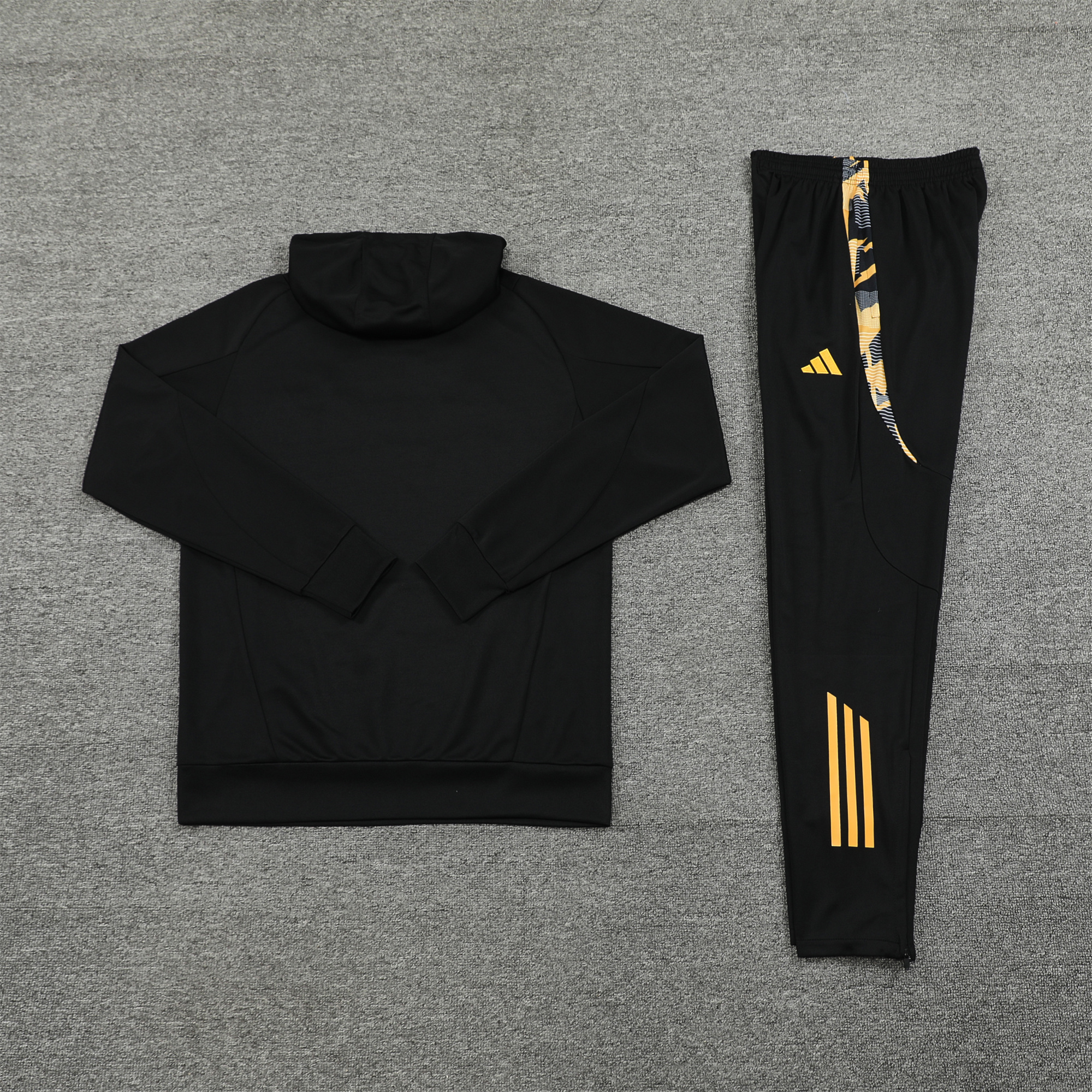 JerseysGala.com | Real Madrid 24-25 Long Sleeve Training Set - Black Gold -Customize Name, Number and Patch | Worldwide Shipping