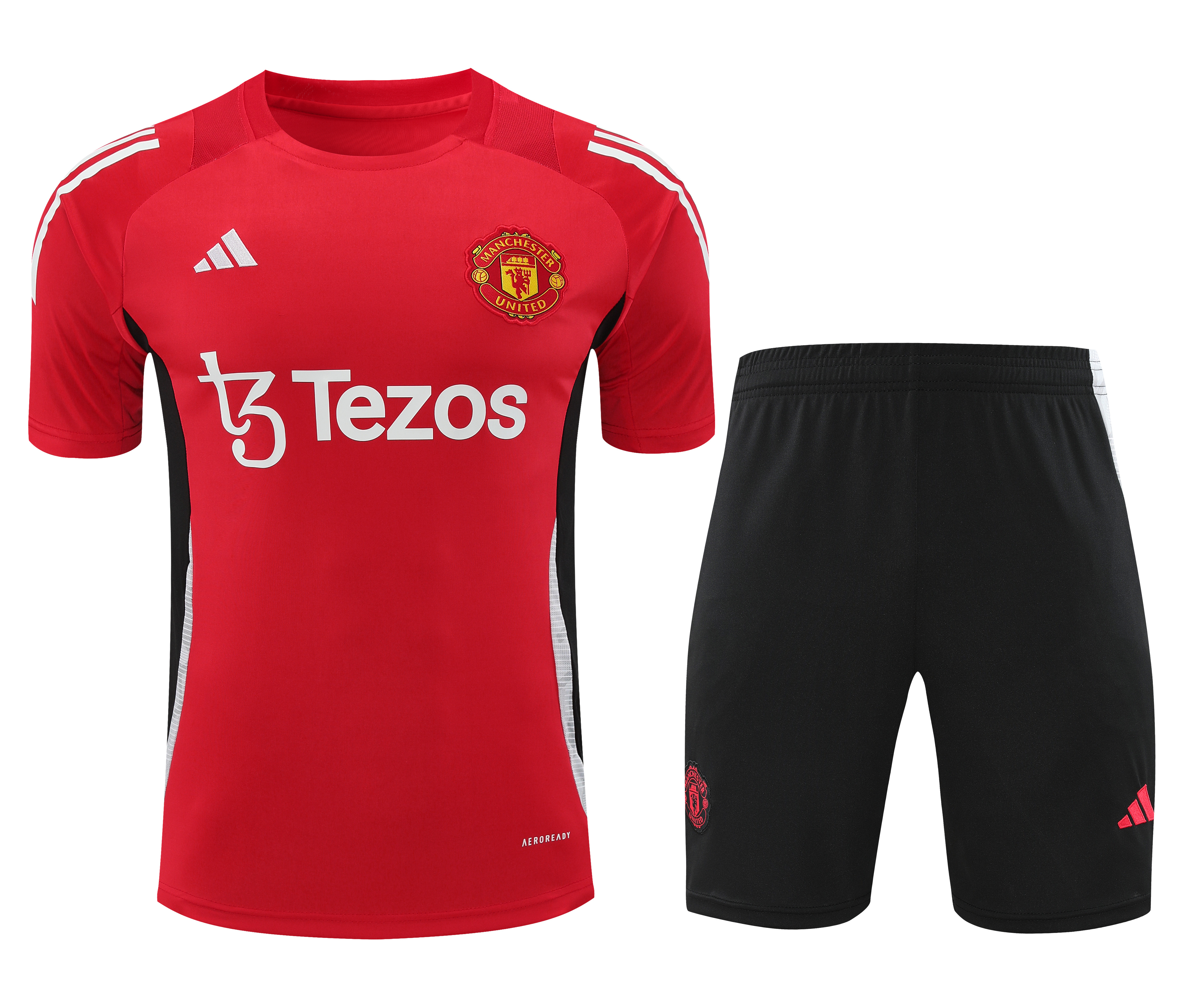 ManixJersey.com | Manchester United 24-25 Short-Sleeve Training Set - Red Top and Black Shorts -Customize Name, Number and Patch | Worldwide Shipping