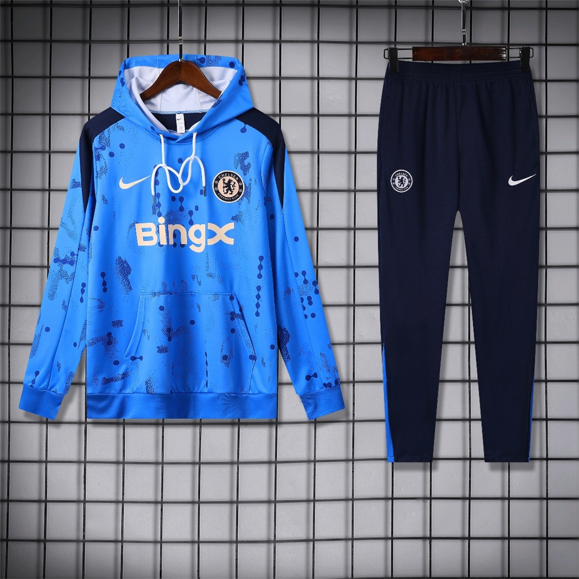 JerseysGala.com | C.H.E.L.S.E.A 24-25 Long Sleeve Training Set - Blue Hoodie and Deep Blue Pants -Customize Name, Number and Patch | Worldwide Shipping