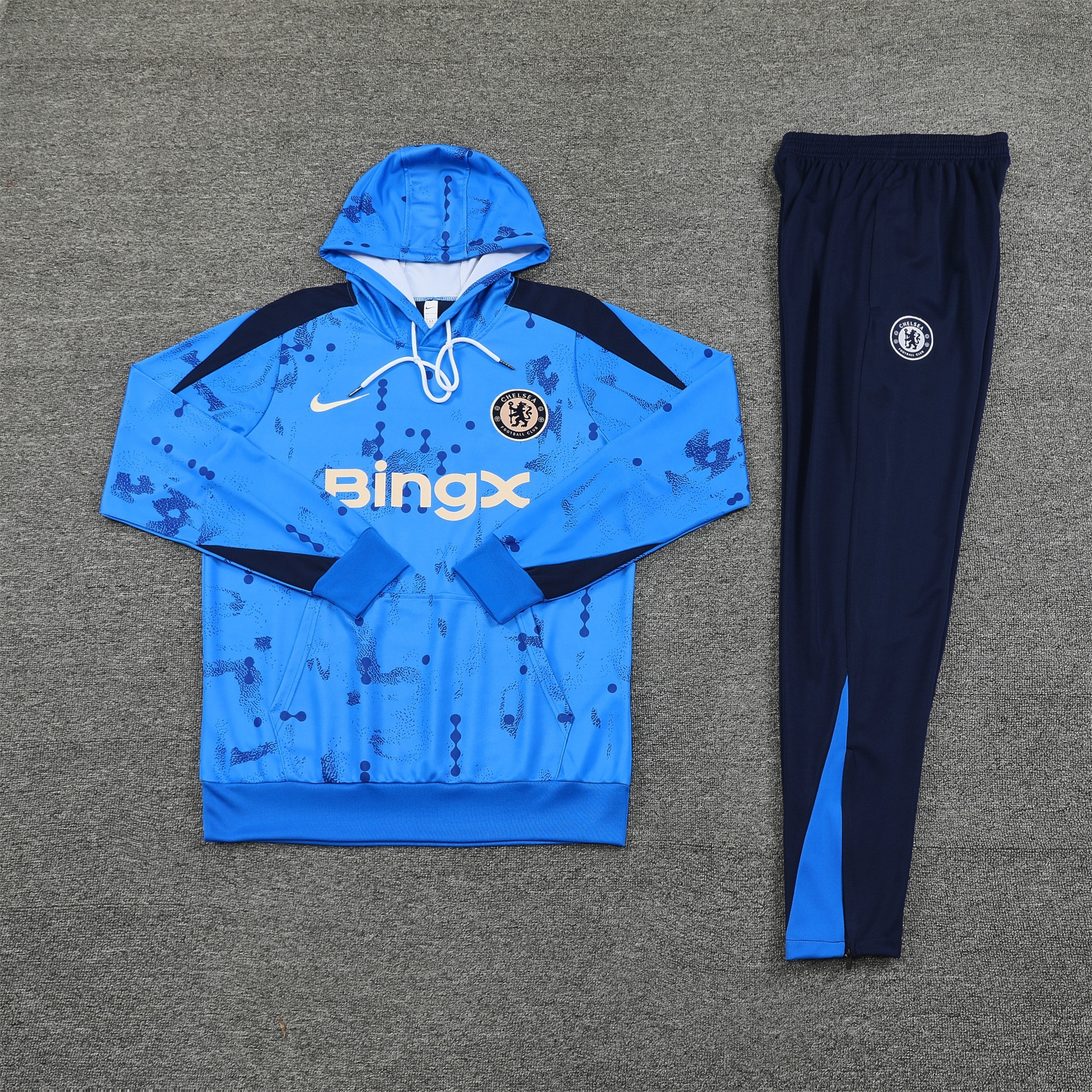 JerseysGala.com | C.H.E.L.S.E.A 24-25 Long Sleeve Training Set - Blue Hoodie and Deep Blue Pants -Customize Name, Number and Patch | Worldwide Shipping