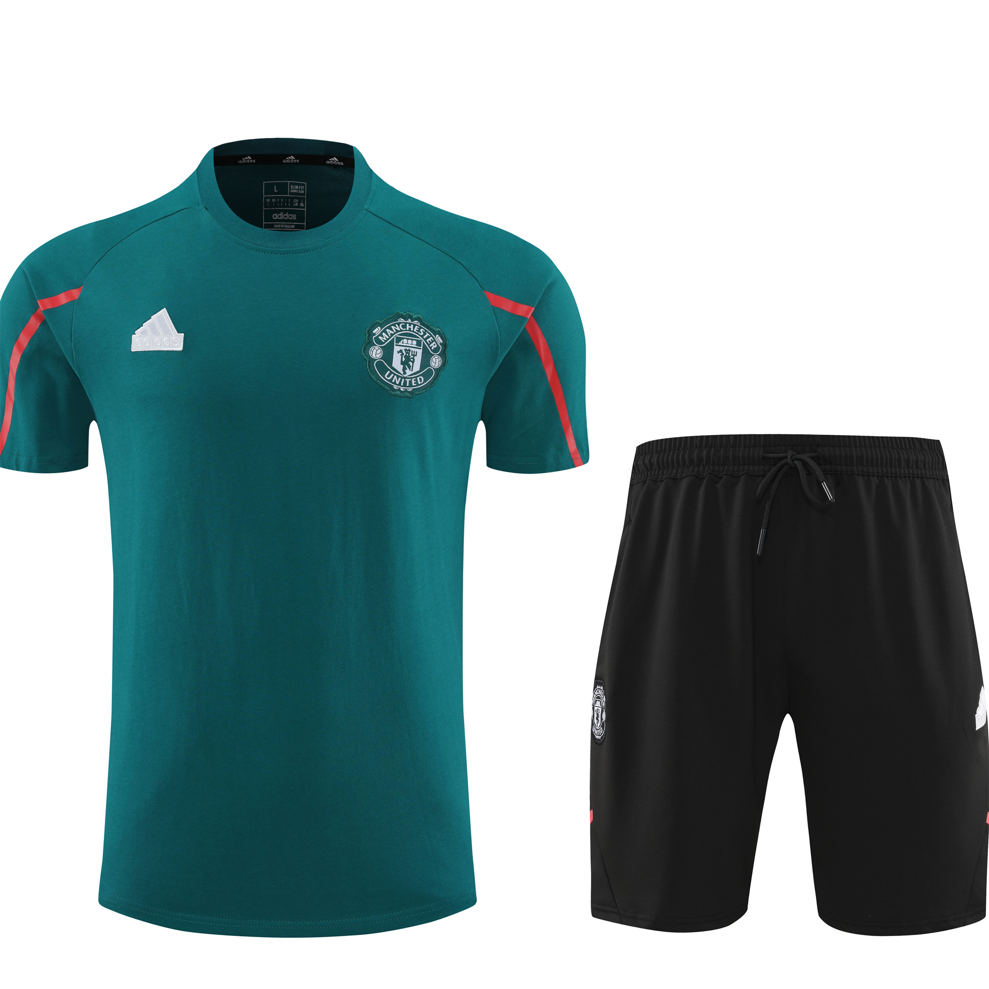 ManixJersey.com | Manchester United 24-25 Short-Sleeve Training Set - Deep Green Top & Grey Shorts -Customize Name, Number and Patch | Worldwide Shipping