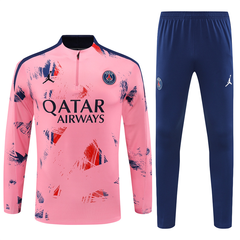 JerseysGala.com | Paris Saint-Germain PSG 24-25 Kids Long Sleeve Training Set - Pink -Customize Name, Number and Patch | Worldwide Shipping