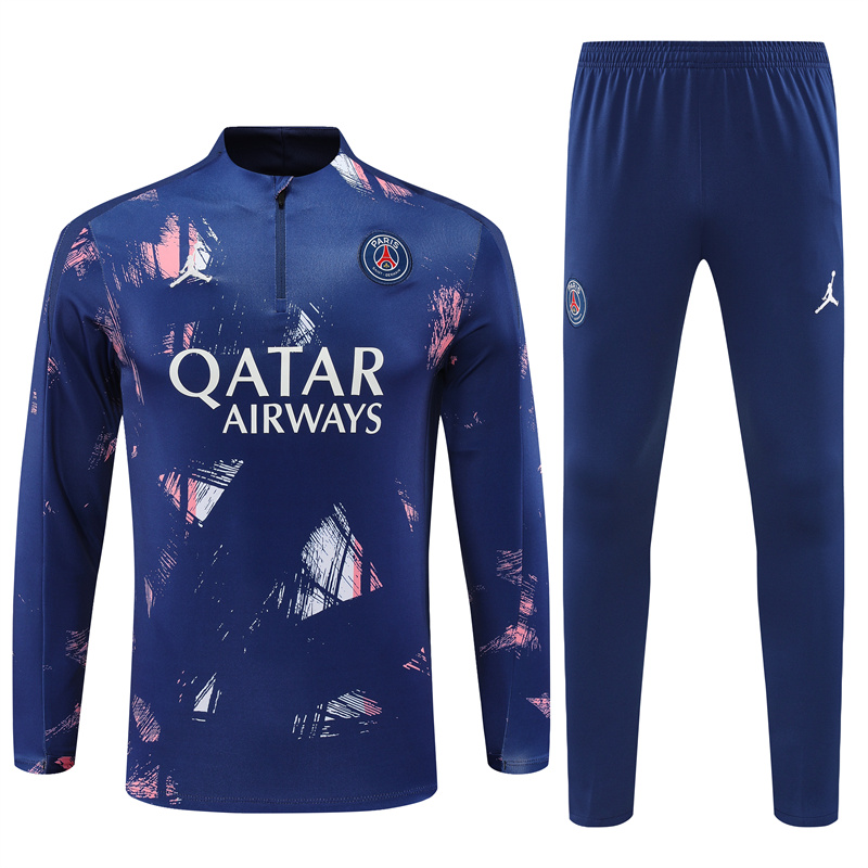 JerseysGala.com | Paris Saint-Germain PSG 24-25 Kids Long Sleeve Training Set - Royal Blue -Customize Name, Number and Patch | Worldwide Shipping