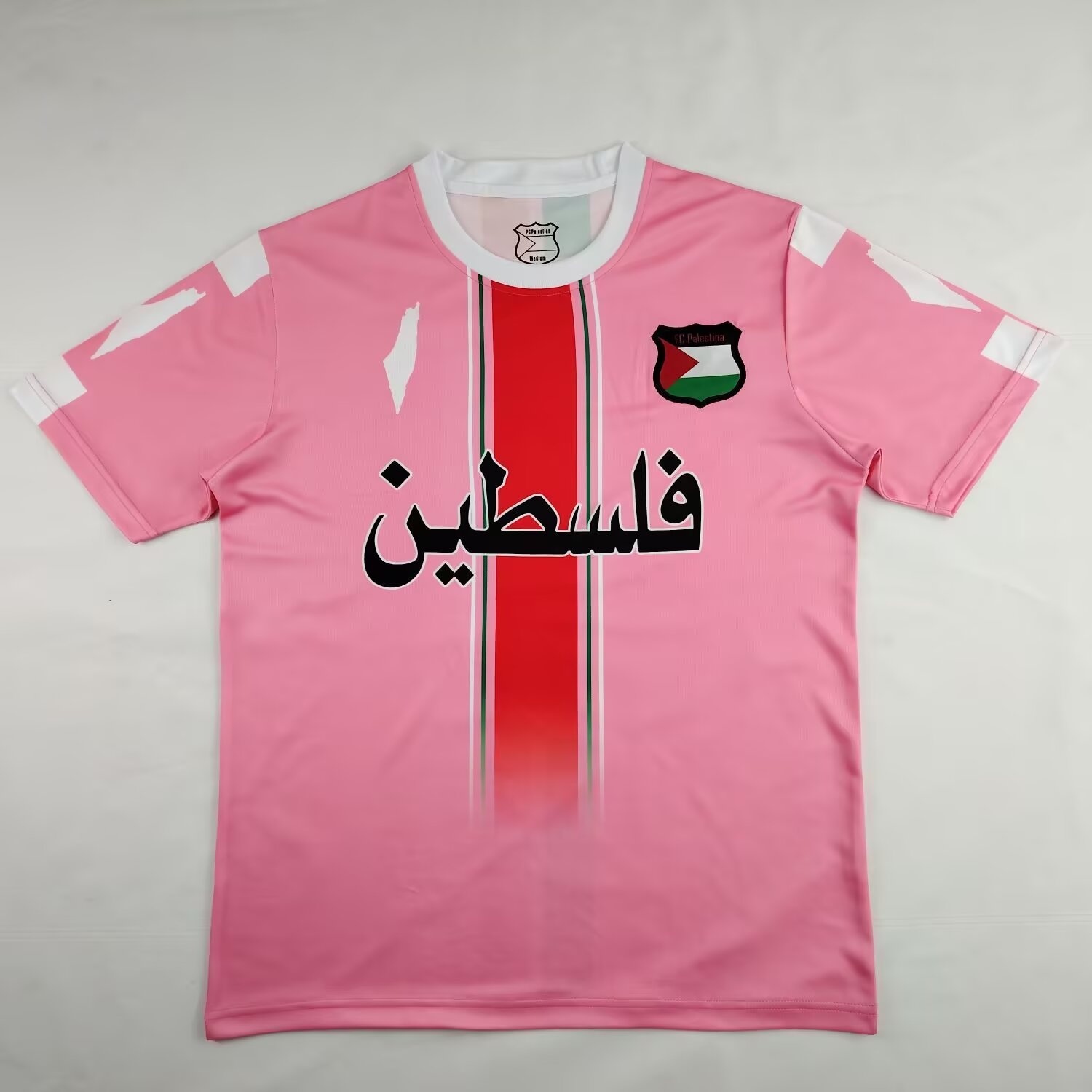 unitedfutballjersey-FC Palestina 24-25 Pink Centre Striped Jersey - Fans Version