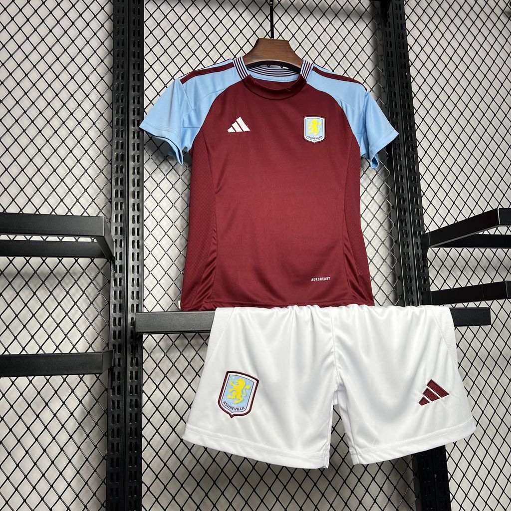 JerseysGala.com | Aston Villa 24-25 Home Stadium Kids Kit -Customize Name, Number and Patch | Worldwide Shipping