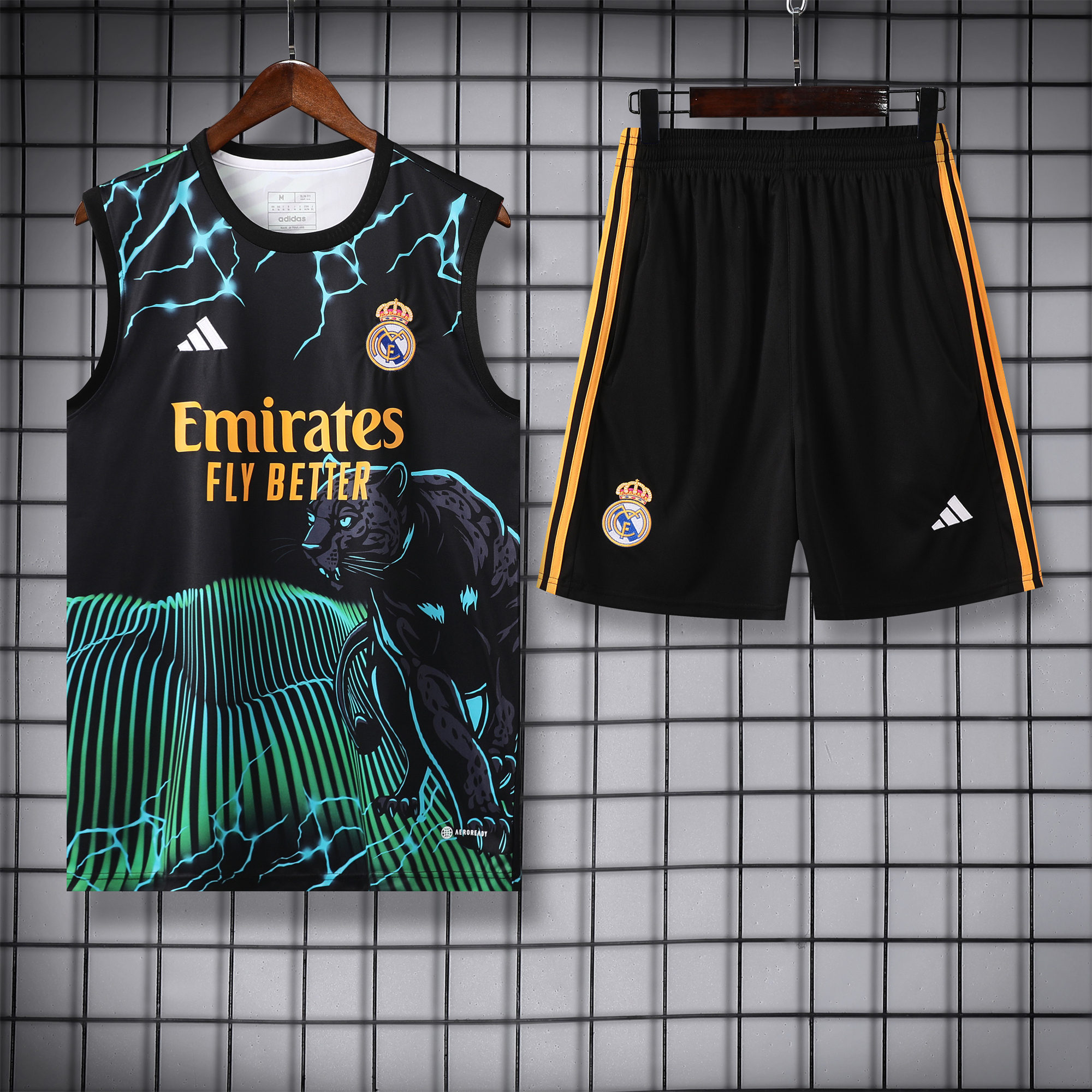 JerseysGala.com | Real Madrid 24-25 Vest Training Set - Green & Black Leopard -Customize Name, Number and Patch | Worldwide Shipping