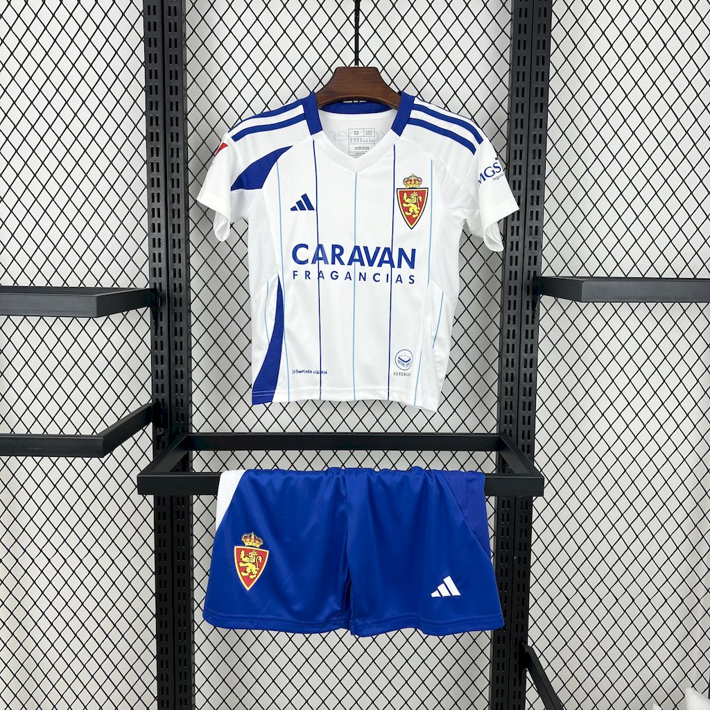 ManixJersey.com | Real Zaragoza 24-25 Home Kids Kit -Customize Name, Number and Patch | Worldwide Shipping