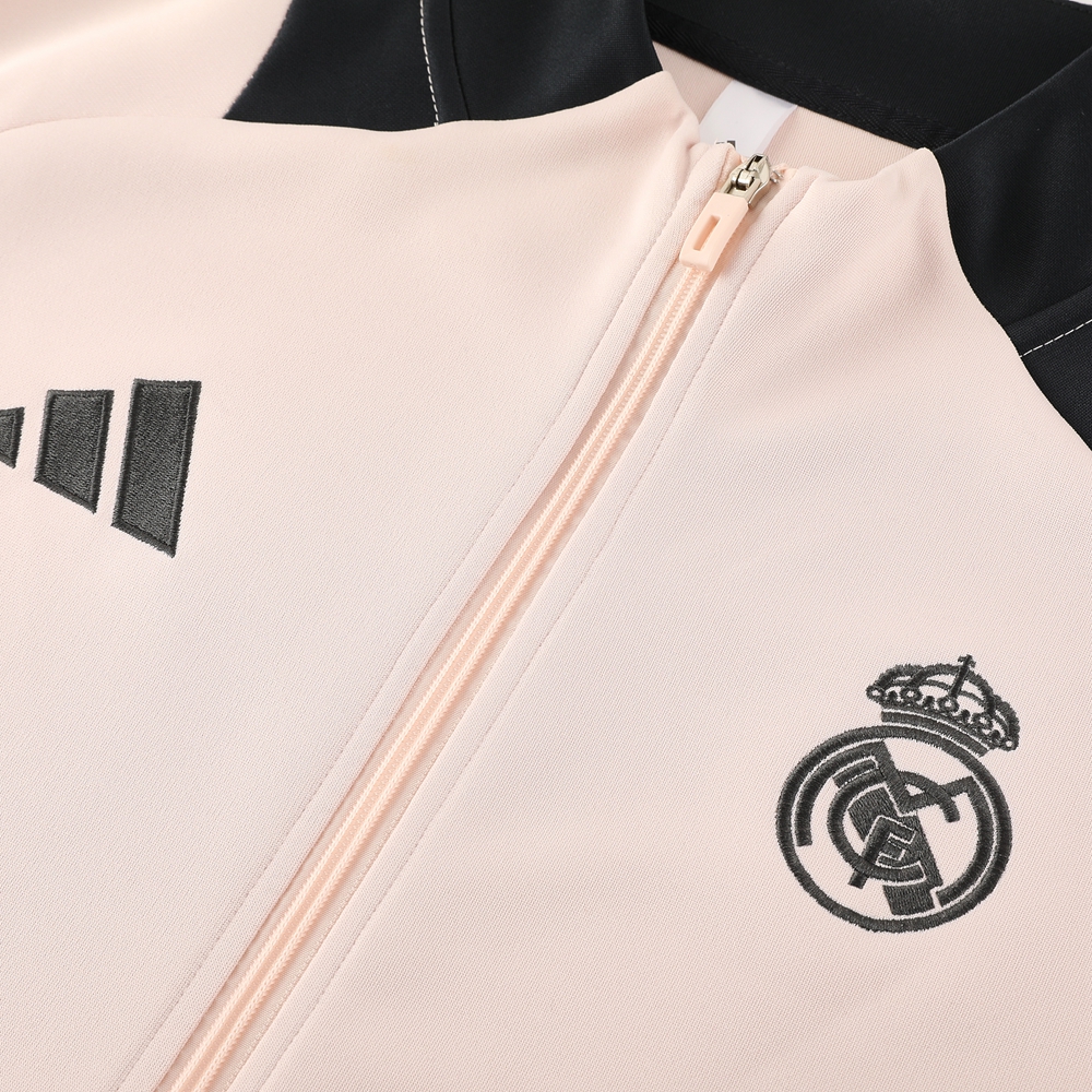 JerseysGala.com | Real Madrid 24-25 Jacket Training Tracksuit - Light Pink Top and Deep Grey Pants -Customize Name, Number and Patch | Worldwide Shipping
