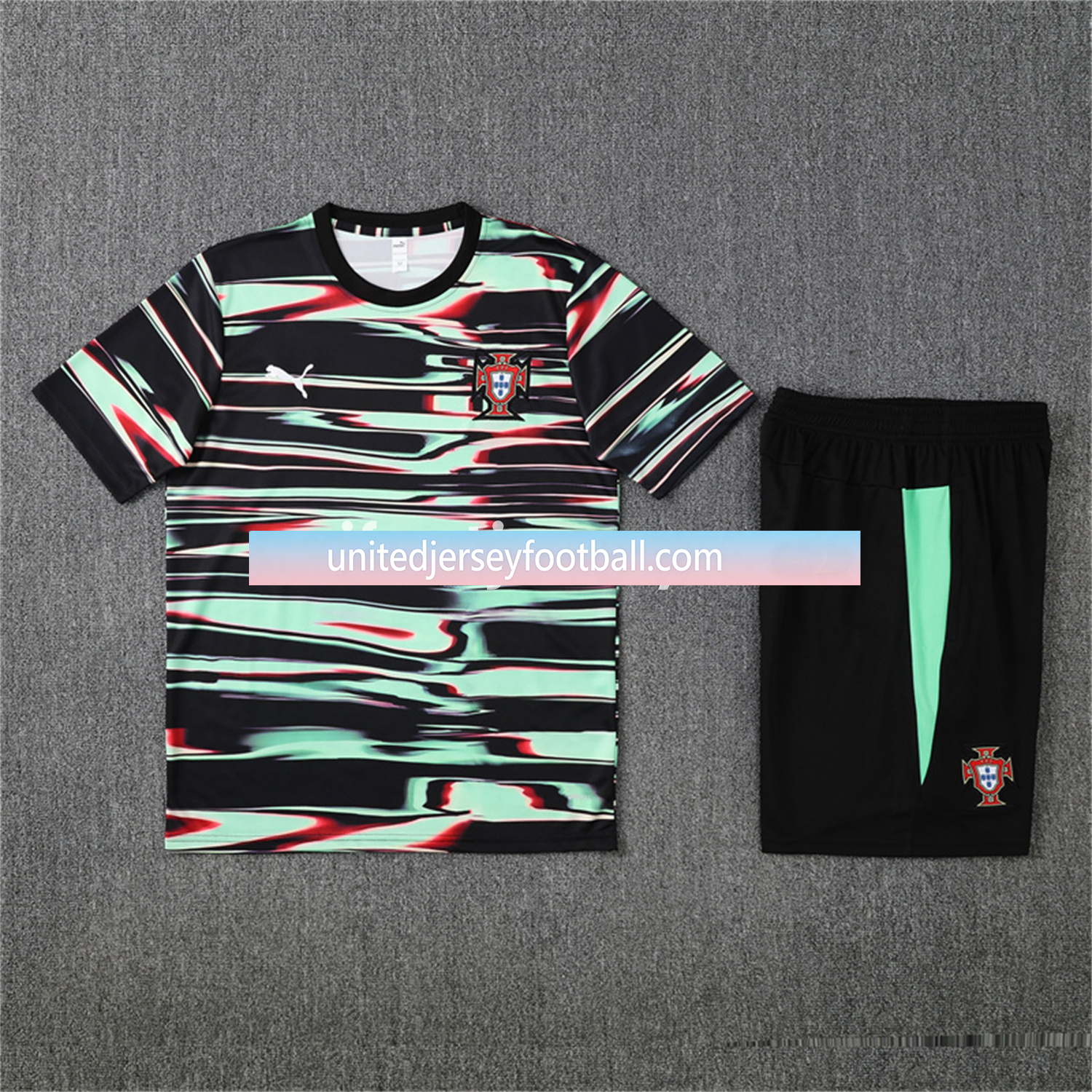 Portugal 25-26 Kids Short-Sleeve Training Set - Camouflage top & Black Shorts:football jersey mysite: unitedjerseyfootball 邓江浪:football