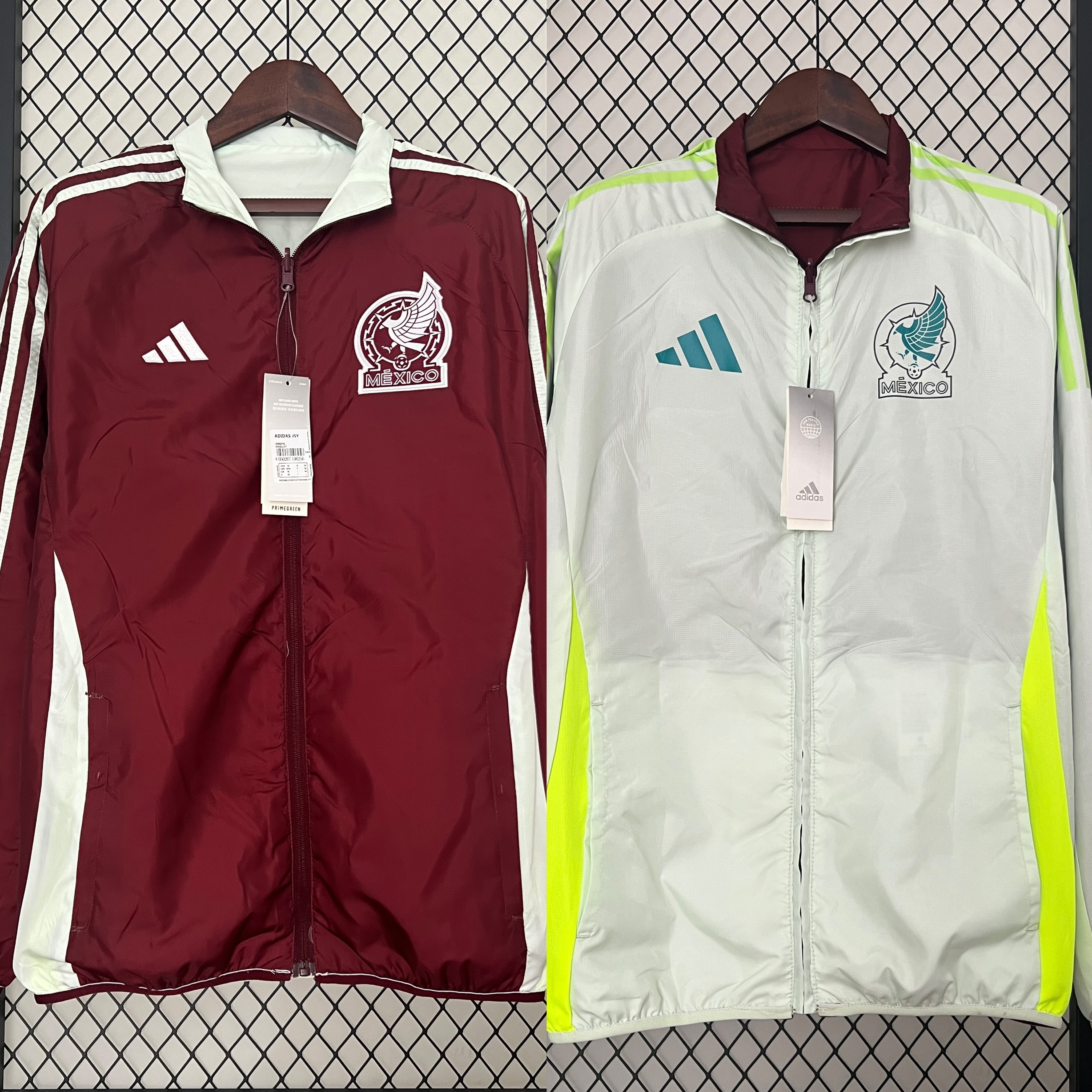 ManixJersey.com | Mexico 2024 Double Sided Reversible Windbreaker - Red & Grey -Customize Name, Number and Patch | Worldwide Shipping