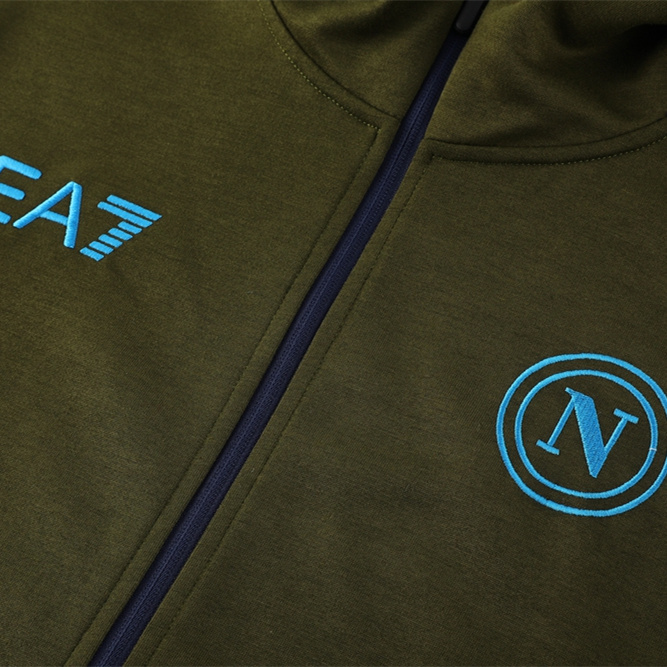 SIUjerseys-Napoli 24-25 Hooded Jacket Training Tracksuit - Army Green Top and Deep Blue Pants