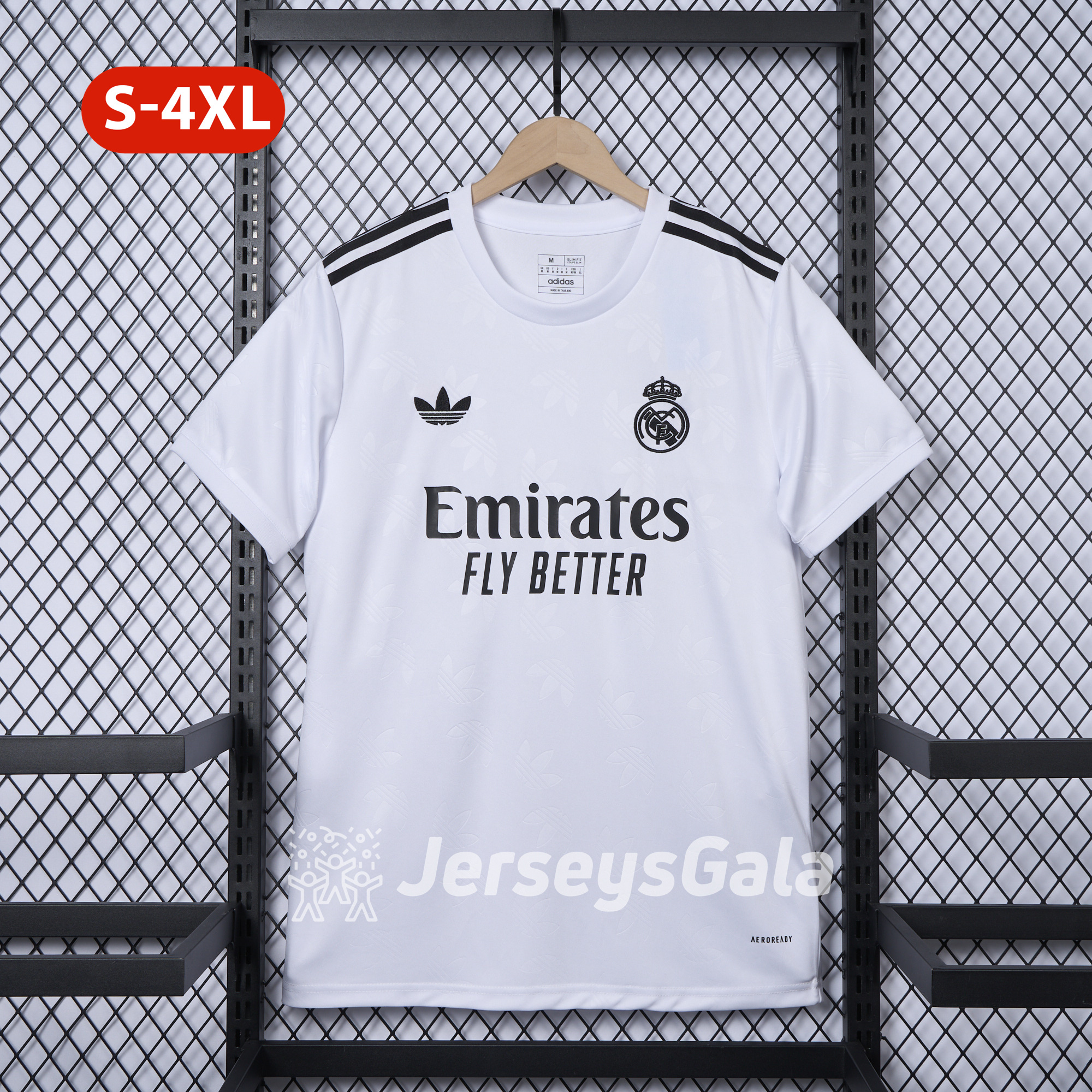 JerseysGala.com | Real Madrid 24-25 Trefoil White Jersey - Fans Version -Customize Name, Number and Patch | Worldwide Shipping