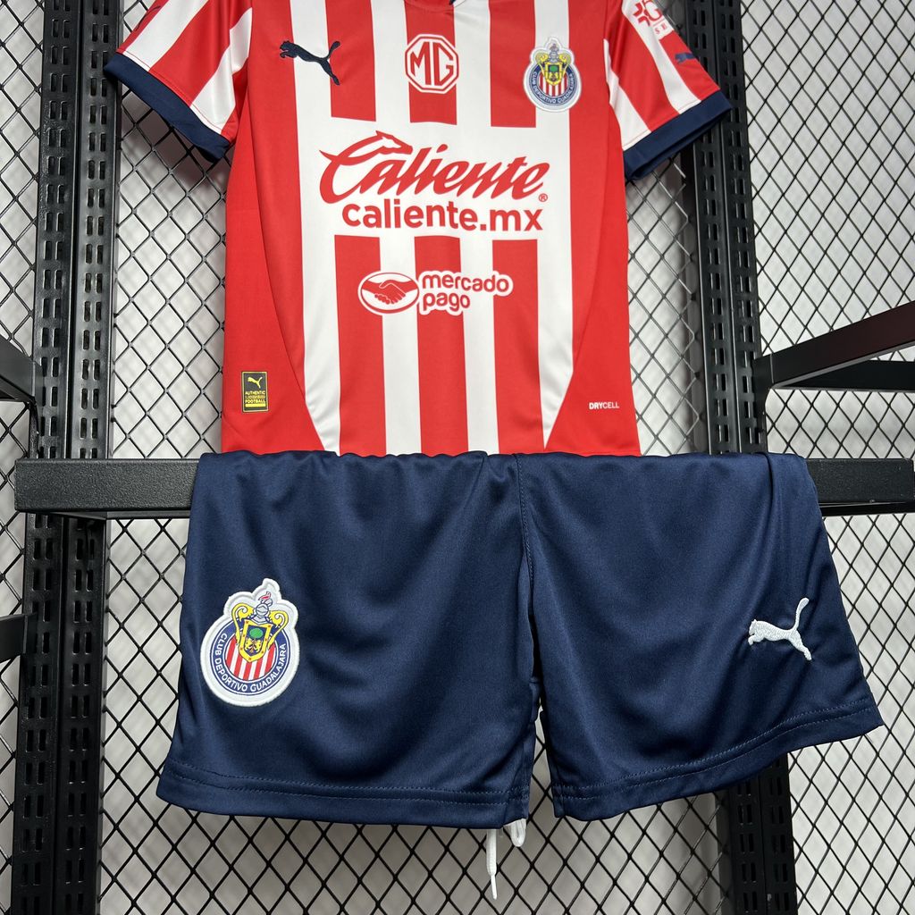Higojerseys-Chivas de Guadalajara 24-25 Home Stadium Kids Kit