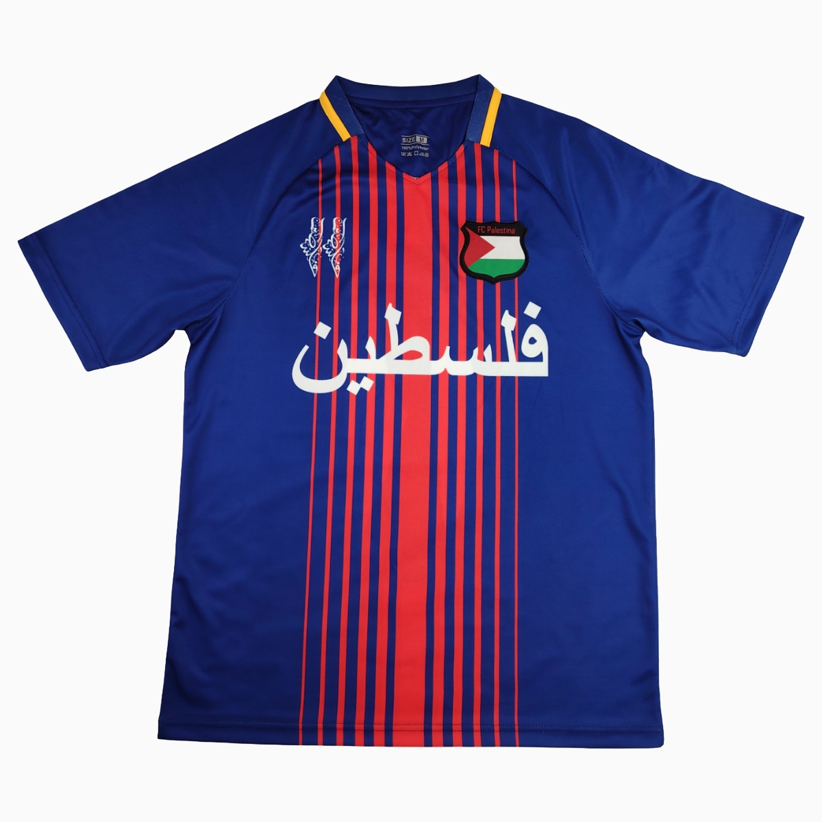 unitedfutballjersey-FC Palestina 24-25 Blue and Red Striped Jersey with Arabic and Pattern