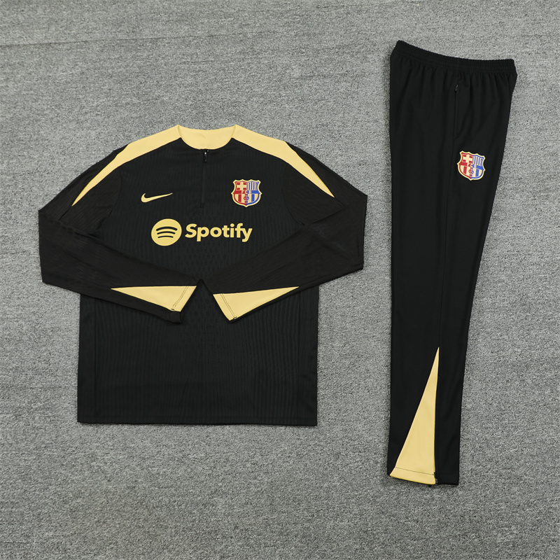 JerseysGala.com | Barcelona 24-25 Kids Long Sleeve Training Set - Player Version - Black Gold -Customize Name, Number and Patch | Worldwide Shipping