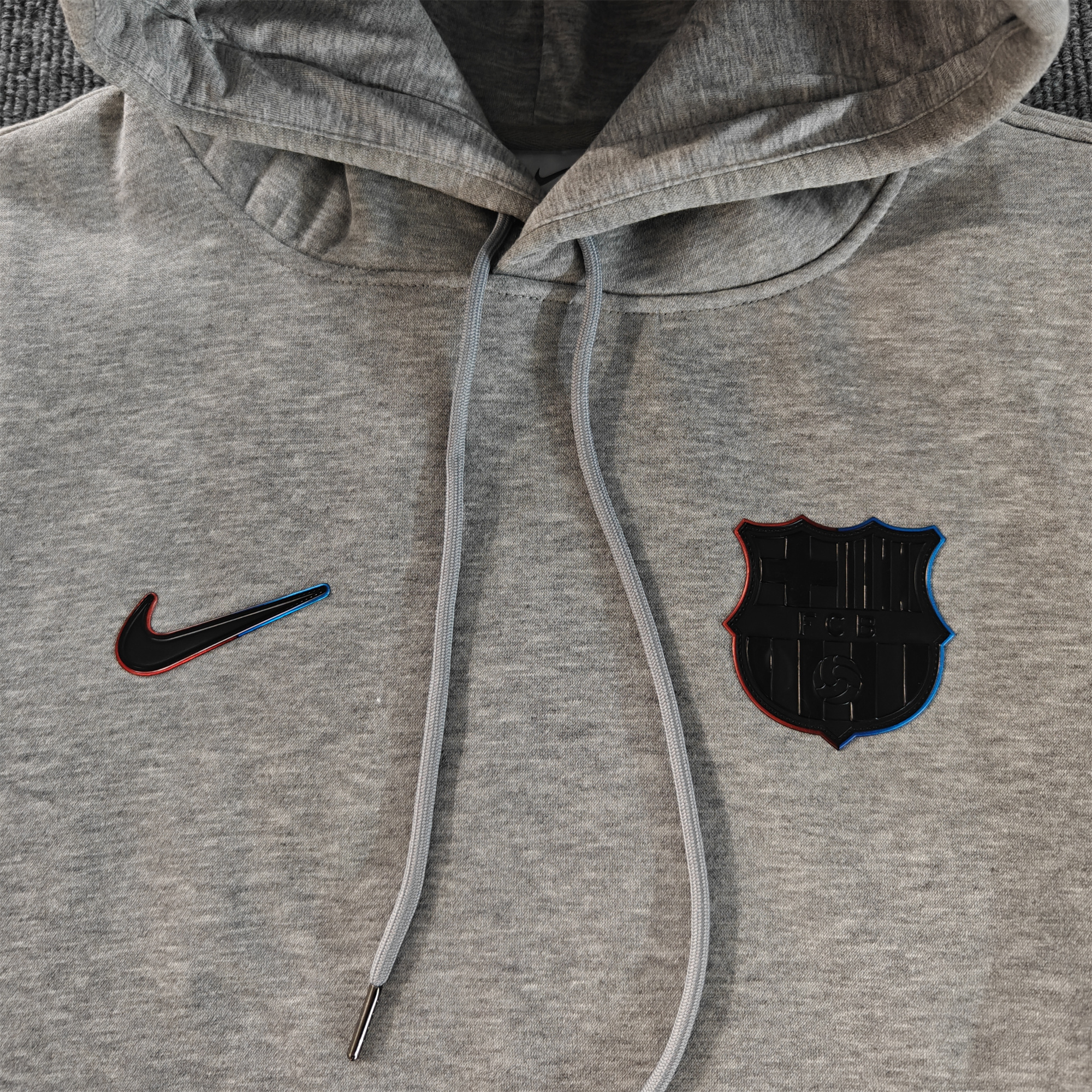 ManixJersey.com | Barcelona 24-25 Black Team Badge Hoodie - Grey -Customize Name, Number and Patch | Worldwide Shipping