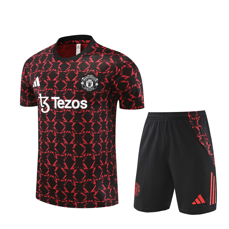 ManixJersey.com | Manchester United 24-25 Short-Sleeve Training Kids Kit - Black Red Camouflage -Customize Name, Number and Patch | Worldwide Shipping