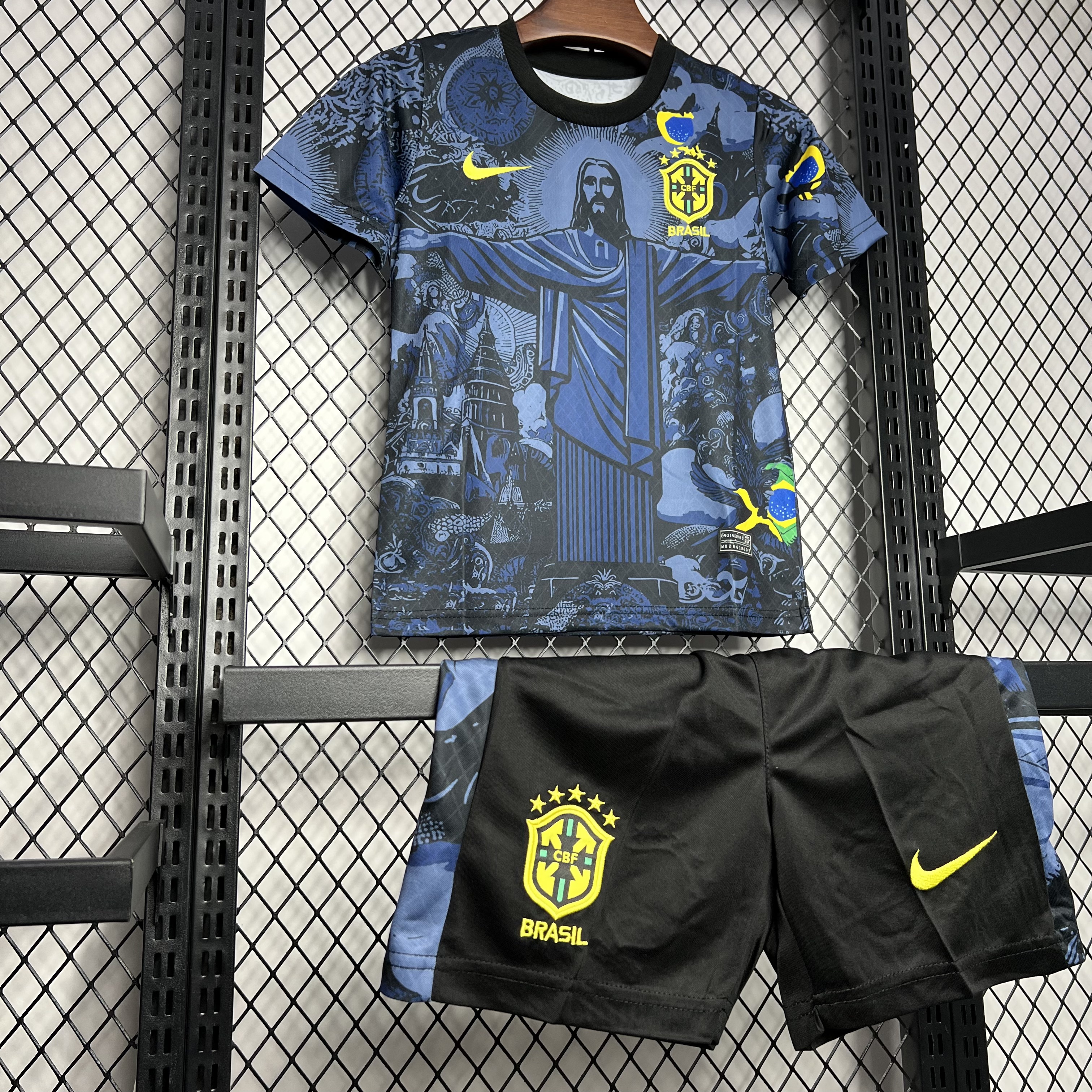 SIUjerseys-Brazil 2024 Christ the Redeemer Statue Kids Kit - Dark Blue
