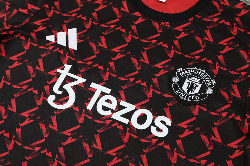 ManixJersey.com | Manchester United 24-25 Short-Sleeve Training Kids Kit - Black Red Camouflage -Customize Name, Number and Patch | Worldwide Shipping