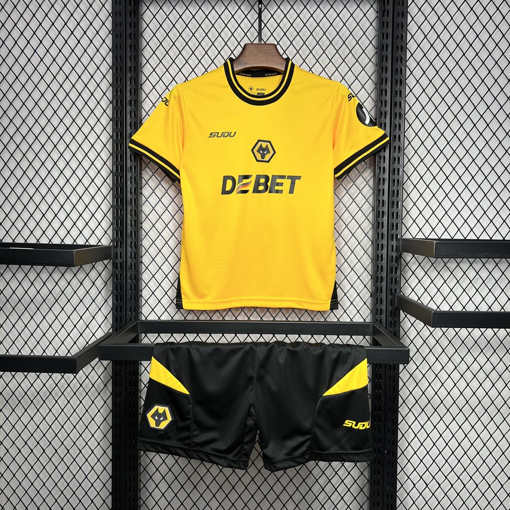 ManixJersey.com | Wolverhampton Wanderers Wolves 24-25 Home Stadium Kids Kit -Customize Name, Number and Patch | Worldwide Shipping