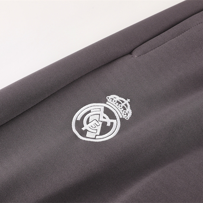 JerseysGala.com | Real Madrid 24-25 Trefoil Vintage Jacket Training Tracksuit - Grey -Customize Name, Number and Patch | Worldwide Shipping