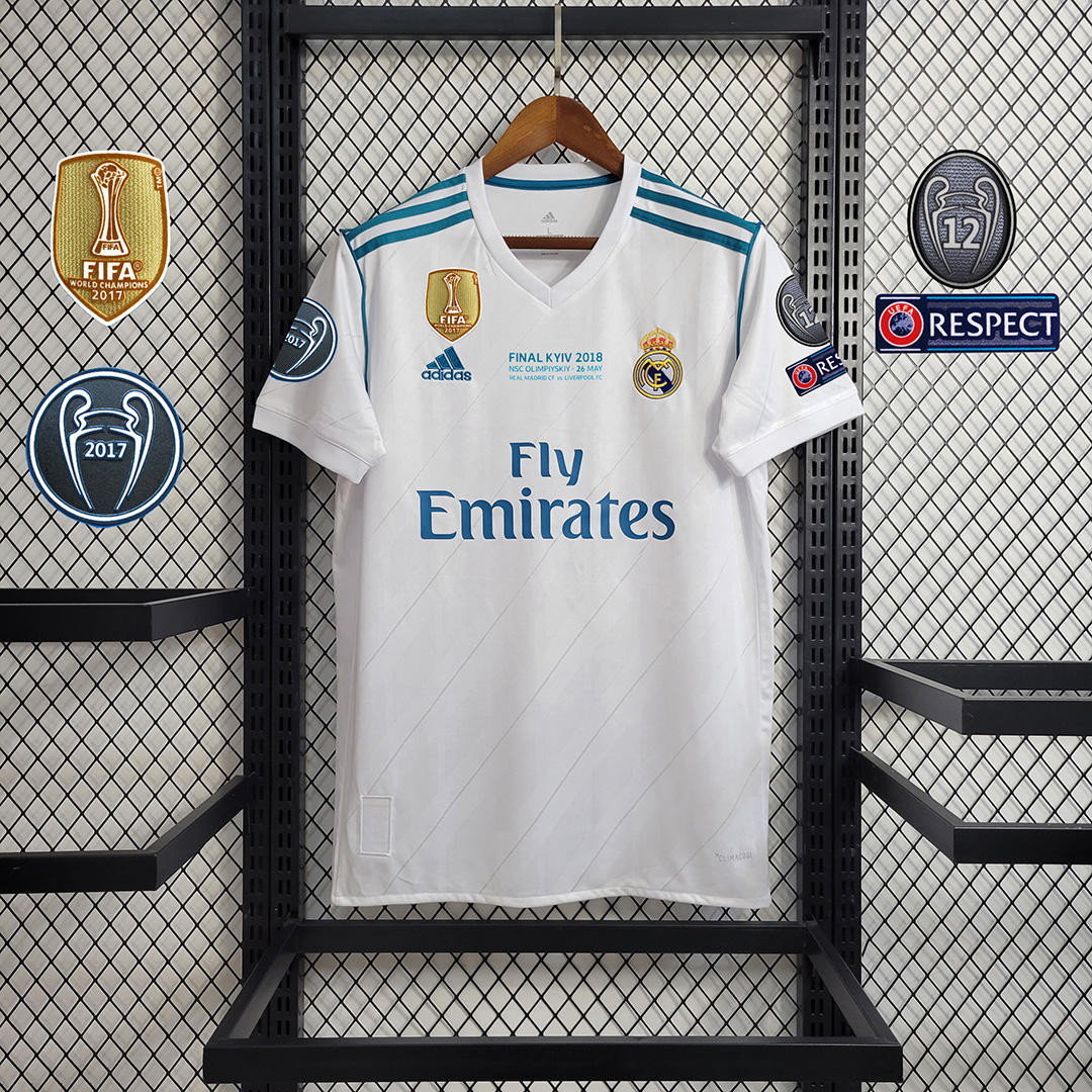 JerseysGala.com | Retro Real Madrid 17-18 Home Jersey - with Champions League Final Final -Customize Name, Number and Patch | Worldwide Shipping