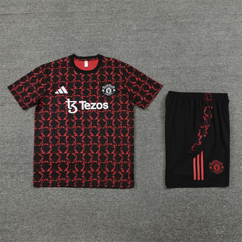 ManixJersey.com | Manchester United 24-25 Short-Sleeve Training Kids Kit - Black Red Camouflage -Customize Name, Number and Patch | Worldwide Shipping