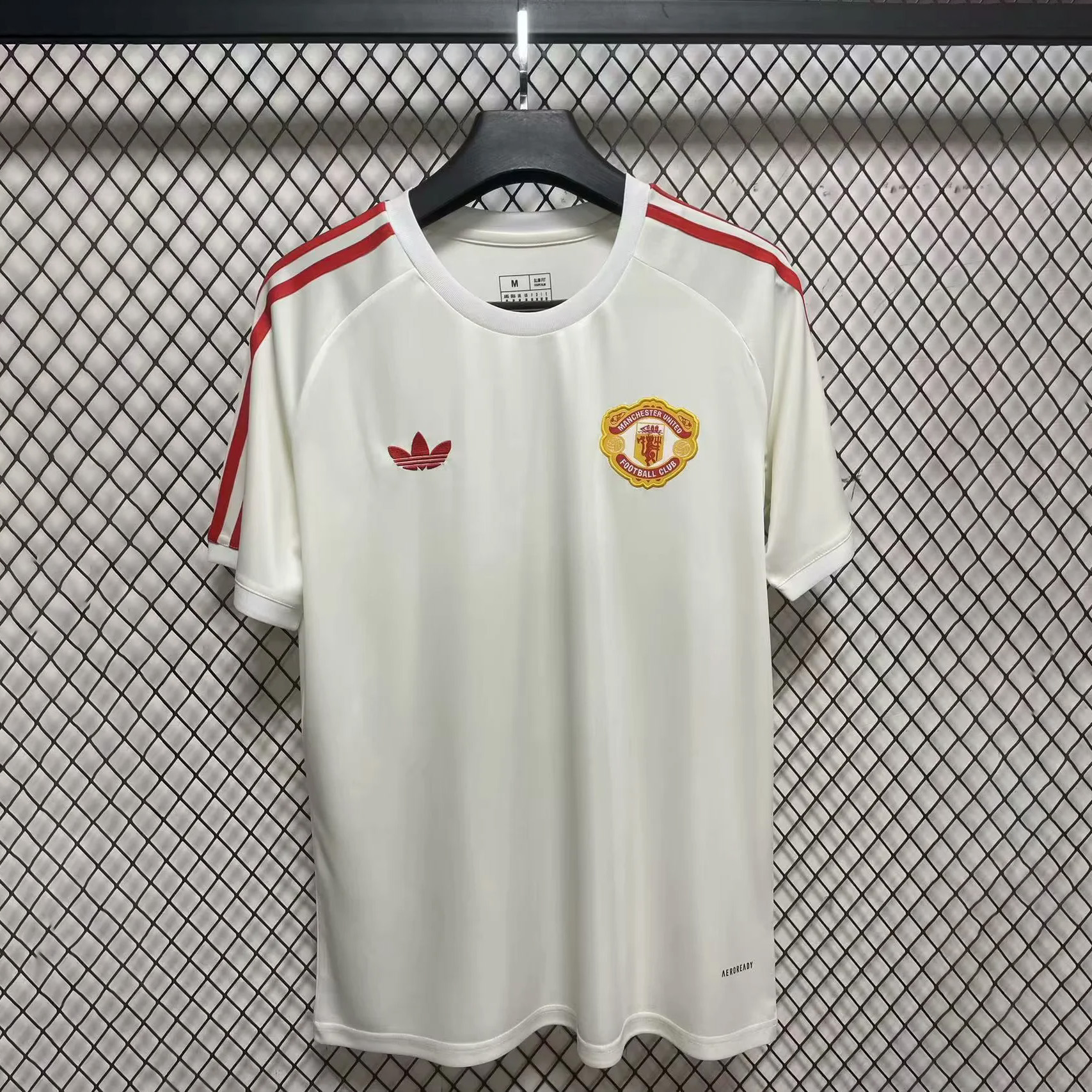 SIUjerseys-Manchester United 24-25 Vintage Trefoil White and Red Men's T-Shirt