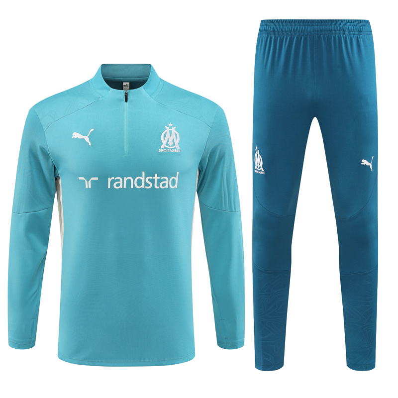 JerseysGala.com | Marseille 24-25 Long Sleeve Training Set - Lake Blue -Customize Name, Number and Patch | Worldwide Shipping