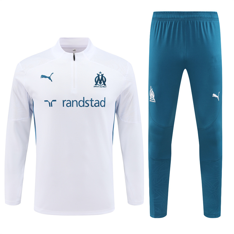 JerseysGala.com | Marseille 24-25 Long Sleeve Training Set - White -Customize Name, Number and Patch | Worldwide Shipping
