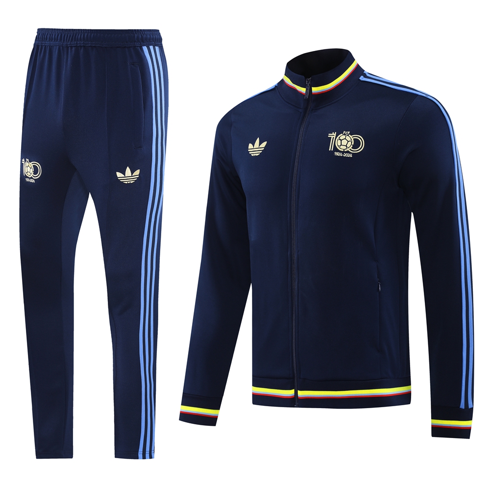 ManixJersey.com | Colombia 2024 100th Anniversary 24-25 Jacket Training Tracksuit - Deep Blue -Customize Name, Number and Patch | Worldwide Shipping