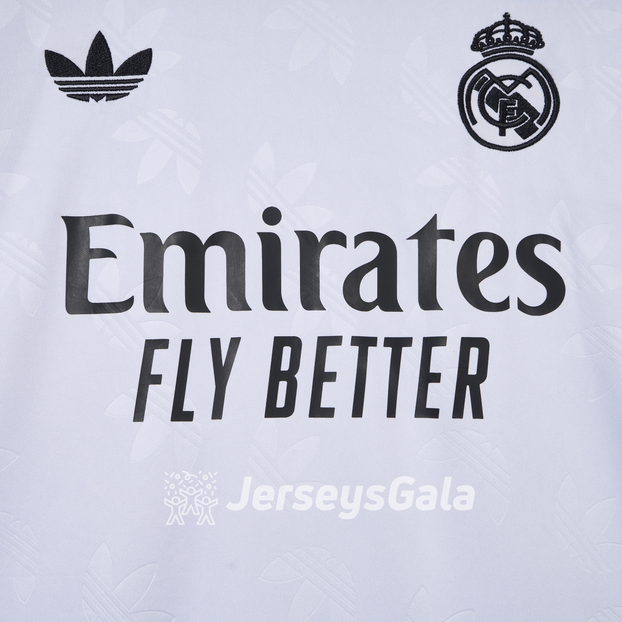 JerseysGala.com | Real Madrid 24-25 Trefoil White Jersey - Fans Version -Customize Name, Number and Patch | Worldwide Shipping