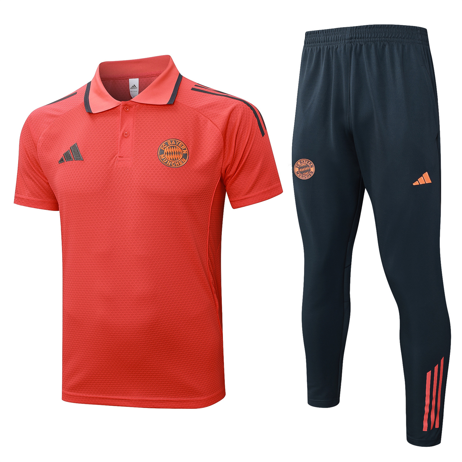 foot-Bayern Munich 25-26 POLO Short-Sleeve Training Set - Orange Top and Deep Grey Pants