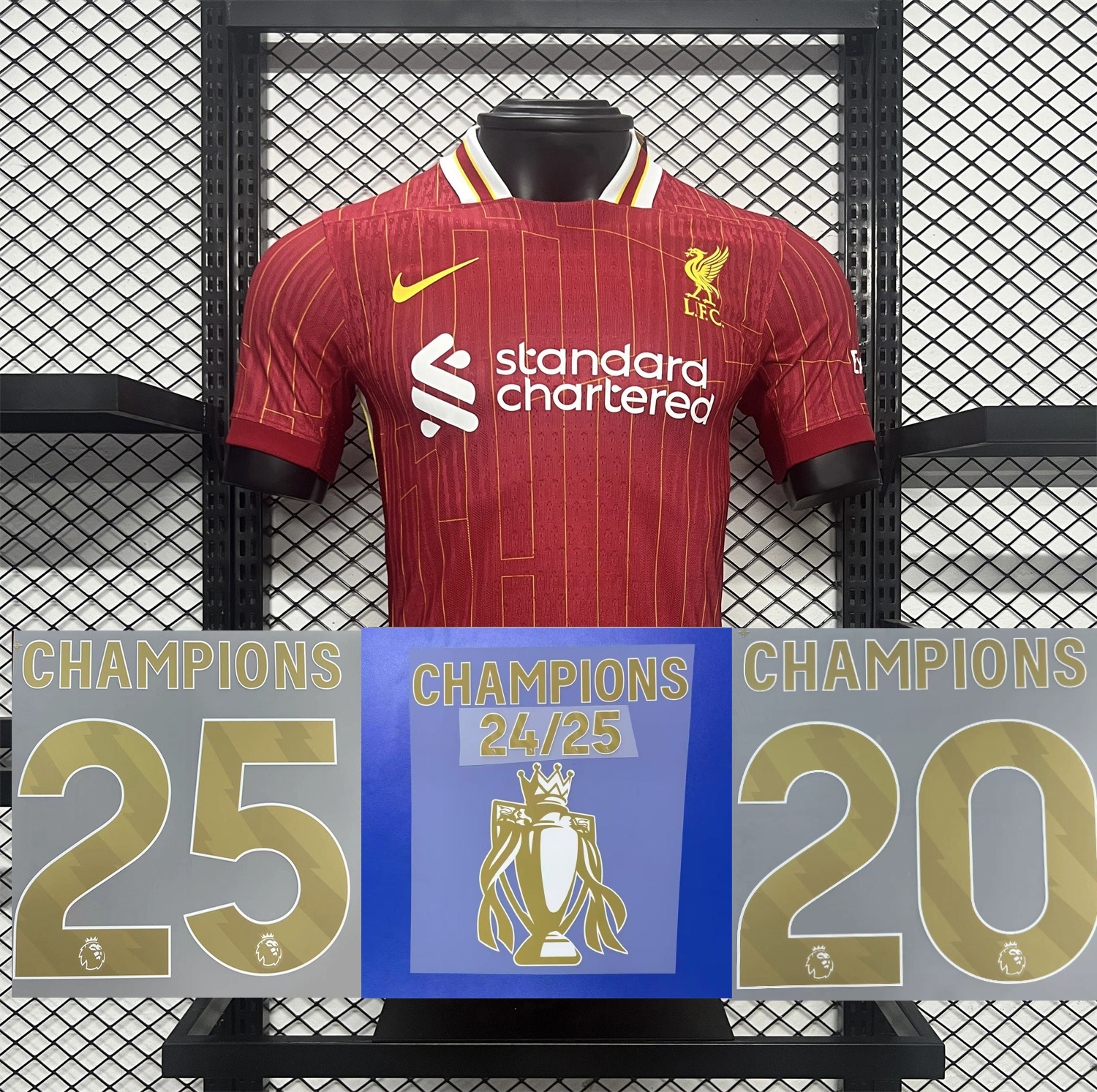 foot-Liver.pool 24-25 Home Jersey with Golden Champions Patch - Player Version