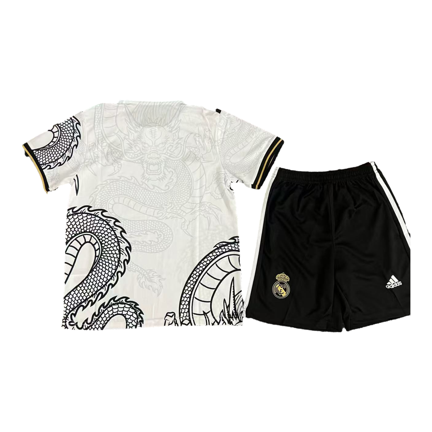 foot-Real Madrid 25-26 Black Dragon Body White Special Polo Kids Kit