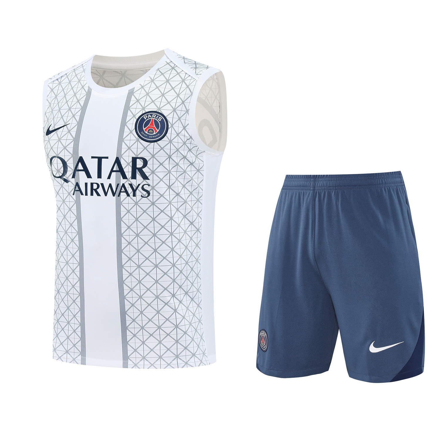 foot-Paris Saint-Germain PSG 25-26 Vest Training Set - White Vest & Deep Blue Shorts